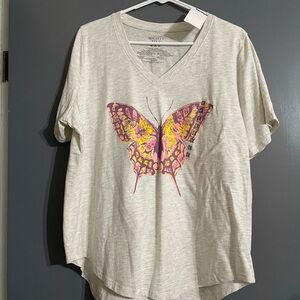 Mighty Fine Gray Tee with Pink and Yellow Butterfly